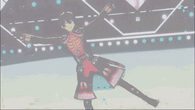 a man in a skeleton costume is dancing on a stage .