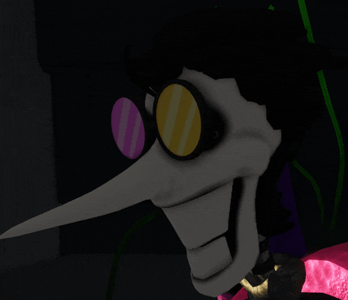 a cartoon character with a long nose and glasses