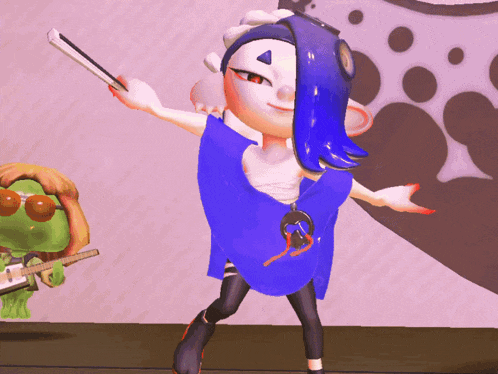 a cartoon character is holding a sword in her hand