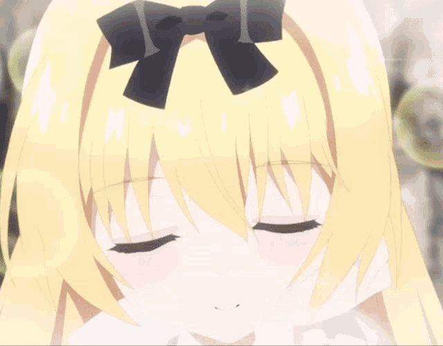 a close up of a anime girl with her eyes closed
