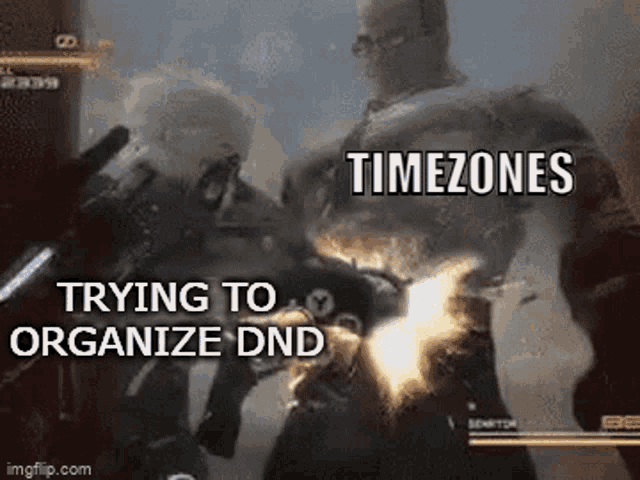 two men are fighting in a video game with the words `` timezones '' written on the screen .