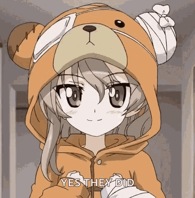 a girl is wearing a teddy bear costume and says yes they did