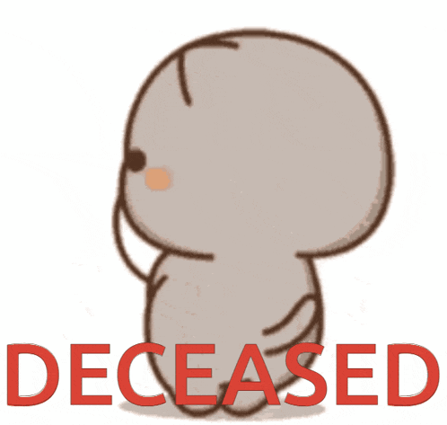 a cartoon cat is hugging another cat with the word deceased written in red