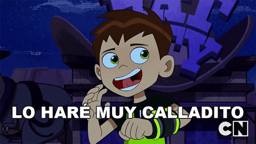 a cartoon character with the words lo hare muy calladito cn on the bottom