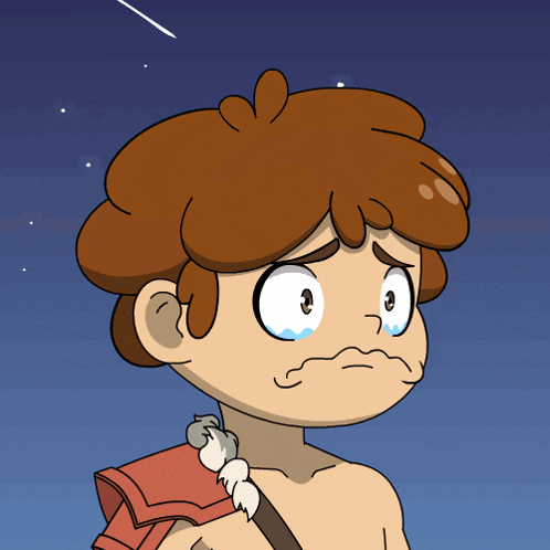 a cartoon drawing of a boy crying with a star in the sky