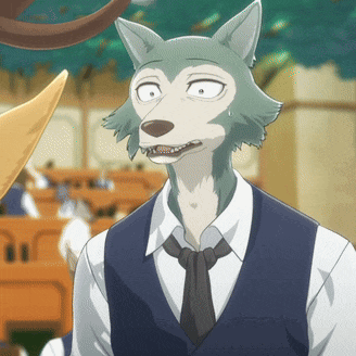 a cartoon of a wolf in a suit and tie making a funny face