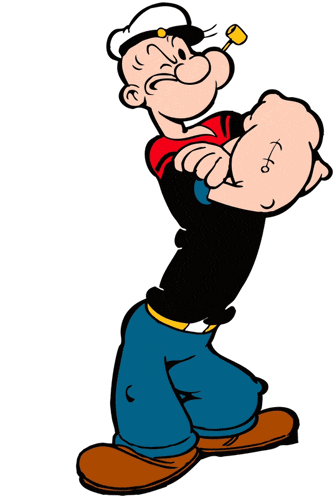 popeye the sailor has a tattoo on his arm with the letter t
