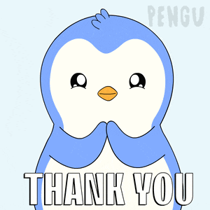 a penguin says thank you in front of a white background