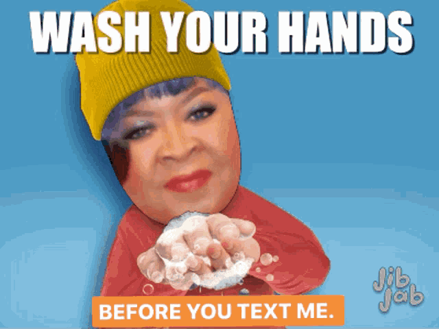 a cartoon of a woman washing her hands with the words " wash your hands before you text me "