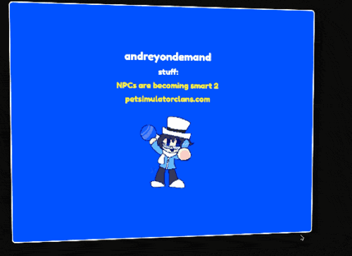 a blue screen with a cartoon character and the words andreyondemand stuff