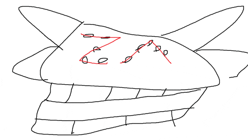 a drawing of a shark with the letters z and e drawn on it