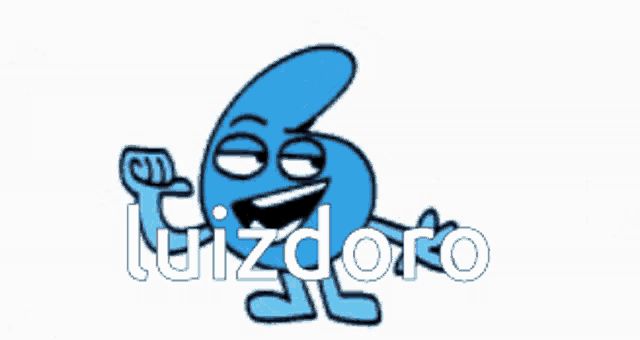 a blue cartoon character with the name luizdoro written on it