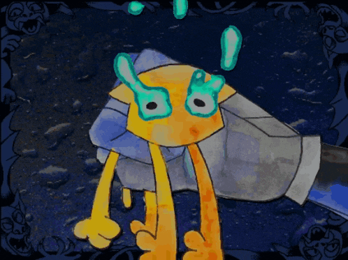a cartoon character with a surprised look on its face