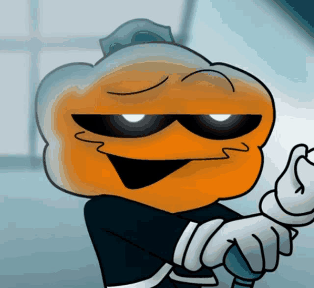 a cartoon drawing of a pumpkin wearing sunglasses