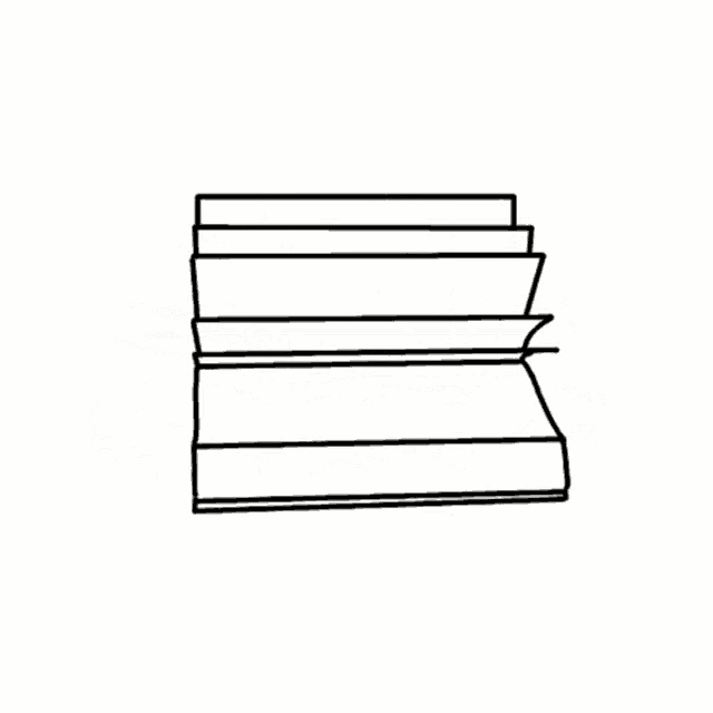 a black and white drawing of an open book stacked on top of each other on a white background .