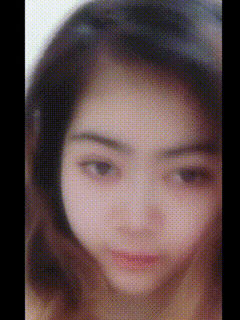 a close up of a woman 's face with a grid pattern