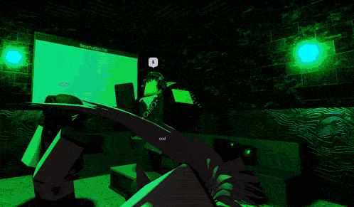 a video game character sitting in front of a screen that says reservation list