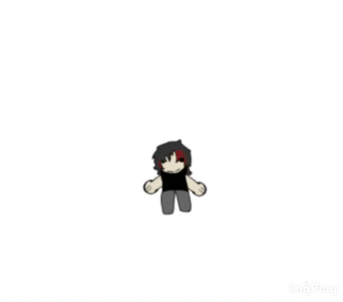 a cartoon character with black hair and red highlights is standing on a white surface .