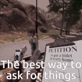a clipboard with a petition to put a bidet in every home written on it