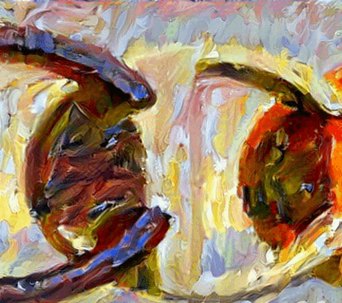 a close up of a colorful painting of a person 's eyes