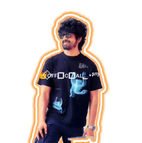 a man wearing a black t-shirt that says " official "