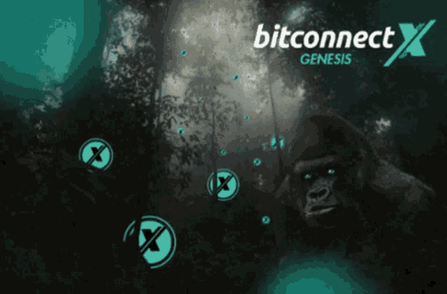 a gorilla in a dark forest with the words bitconnect genesis behind it