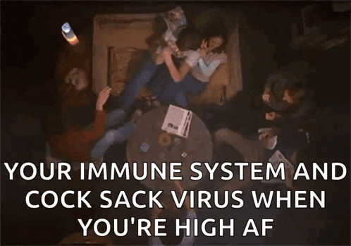 a group of people sitting around a table with a caption that says your immune system
