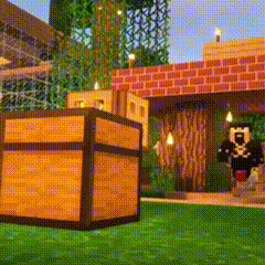 a minecraft scene with a wooden chest and a pirate