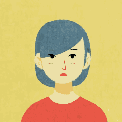 a cartoon illustration of a woman with blue hair