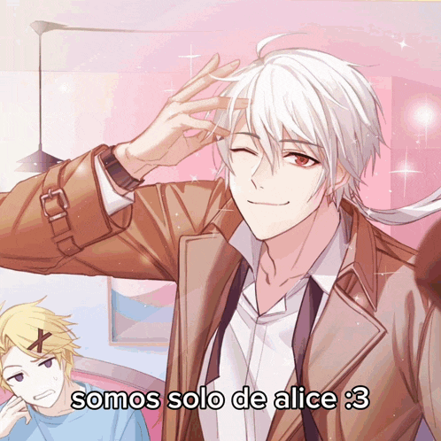 a picture of a man with white hair and the words somos solo de alice