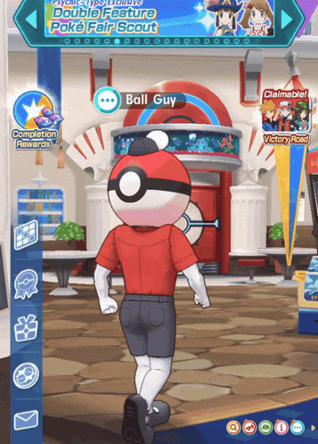 a screenshot of a video game shows a ball guy in a red shirt