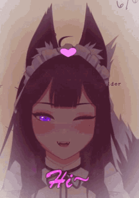 a picture of a girl with a heart on her head and the word hio on the bottom
