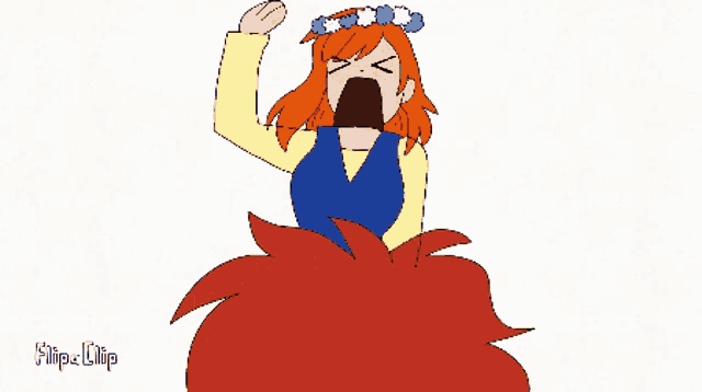 a drawing of a girl with a flower crown on her head and the word flip-clip below her