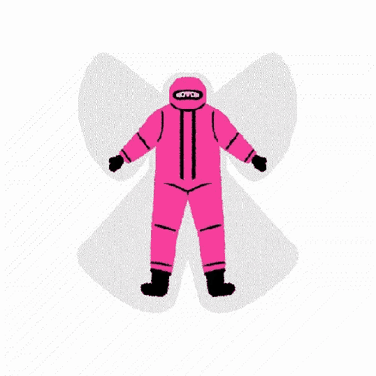 a cartoon of a person in a pink suit with wings .