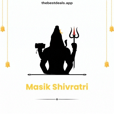 a silhouette of a deity holding a trident with the words ' masik shivatri ' on the bottom