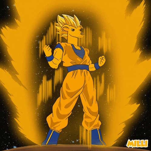 a cartoon of a deer in a dragon ball outfit