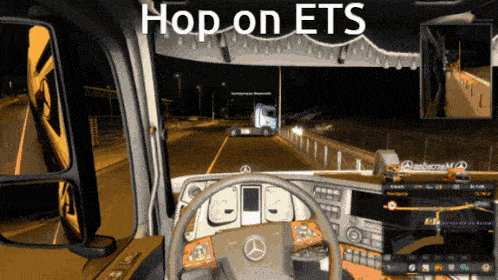 a video game called hop on ets is being played on a mercedes truck