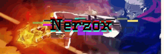 a cartoon of a man holding a sword with the word nerzox written on it