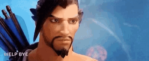 a cartoon character with a beard and a bow and arrow is looking at the camera .