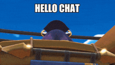 a cartoon character with a sword and the words hello chat