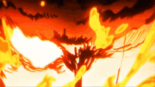 a cartoon drawing of a person surrounded by flames and smoke .