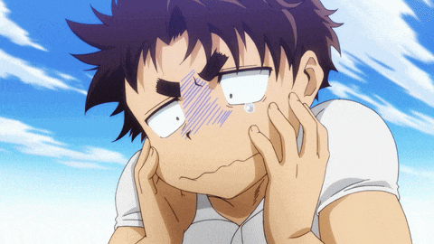 a cartoon character is making a face with his hands on his face