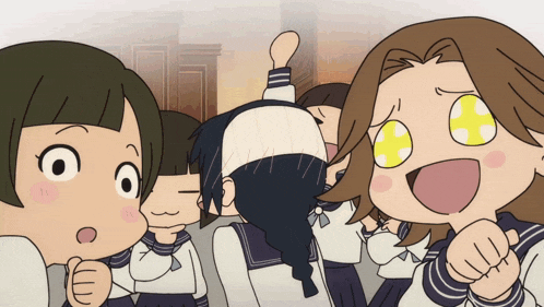 a cartoon of a girl with a bandage on her head standing next to another girl