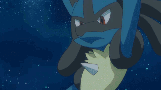 a cartoon character with a red eye is surrounded by purple and blue flames