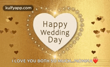 a happy wedding day greeting card with a heart surrounded by hearts