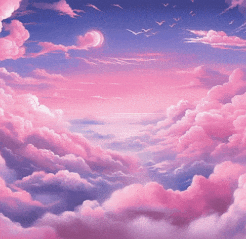 a painting of pink clouds in the sky