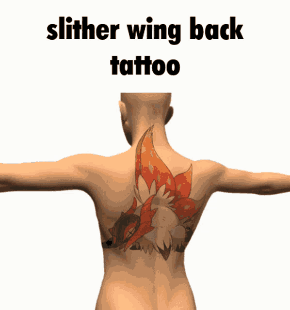 a 3d model of a person with a tattoo on their back that says slither wing back tattoo