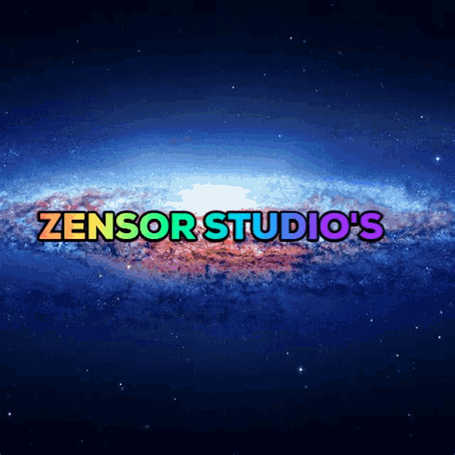 a picture of a galaxy with the words zensor studio 's in the foreground