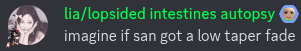 a blurred image of a woman with the words imagine if san got a low taper fade below it