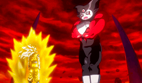 a cartoon character with a red eye is standing next to a cartoon character with a yellow hair